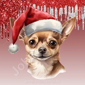 Diamond Painting Chihuahua met Kerstmuts 01 (formaat en vorm steentjes naar keuze)