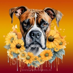 Diamond Painting Boxer met zonnebloemen (formaat en vorm steentjes naar keuze)