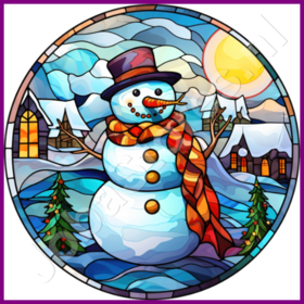 Diamond Painting Glas in lood Kerst Sneeuwpop 01 (formaat en vorm steentjes naar keuze)