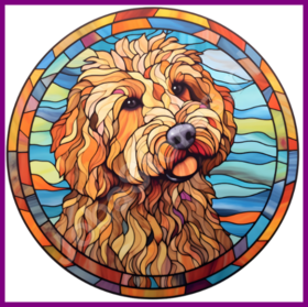 Diamond Painting Glas in lood Hond - Labradoodle 01 (formaat en vorm steentjes naar keuze)
