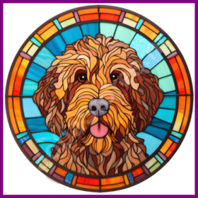 Diamond Painting Glas in lood Hond - Labradoodle 04 (formaat en vorm steentjes naar keuze)