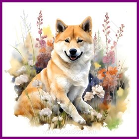 Diamond Painting Akita met bloemen 08 (formaat en vorm steentjes naar keuze)