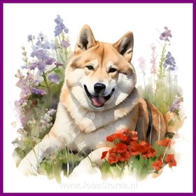 Diamond Painting Akita met bloemen 09 (formaat en vorm steentjes naar keuze)