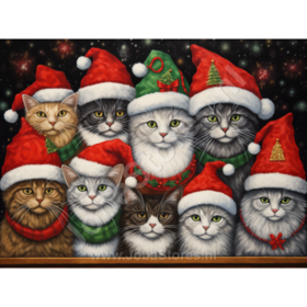 Diamond Painting Katten met Kerstmutsen 03 (formaat en vorm steentjes naar keuze)