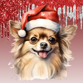 Diamond Painting Chihuahua met Kerstmuts 02 (formaat en vorm steentjes naar keuze)