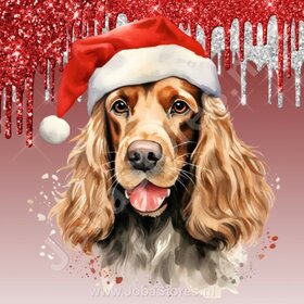Diamond Painting Cocker Spaniel met Kerstmuts (formaat en vorm steentjes naar keuze)