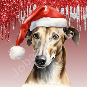 Diamond Painting Greyhound met Kerstmuts (formaat en vorm steentjes naar keuze)