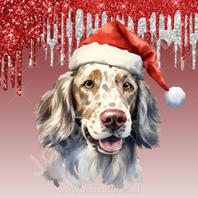 Diamond Painting Ierse Setter met Kerstmuts (formaat en vorm steentjes naar keuze)