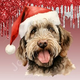 Diamond Painting Labradoodle met Kerstmuts (formaat en vorm steentjes naar keuze)