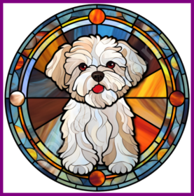Diamond Painting Glas in lood Hond - Maltees 01 (formaat en vorm steentjes naar keuze)