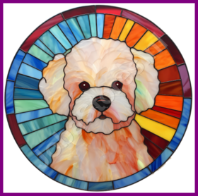 Diamond Painting Glas in lood Hond - Bichon Frise 01 (formaat en vorm steentjes naar keuze)