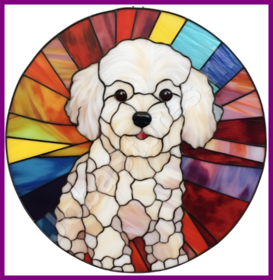 Diamond Painting Glas in lood Hond - Bichon Frise 02 (formaat en vorm steentjes naar keuze)