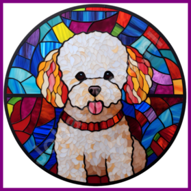 Diamond Painting Glas in lood Hond - Bichon Frise 03 (formaat en vorm steentjes naar keuze)