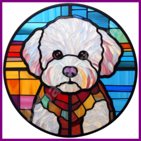 Diamond Painting Glas in lood Hond - Bichon Frise 04 (formaat en vorm steentjes naar keuze)