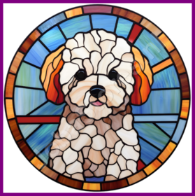 Diamond Painting Glas in lood Hond - Bichon Frise 05 (formaat en vorm steentjes naar keuze)