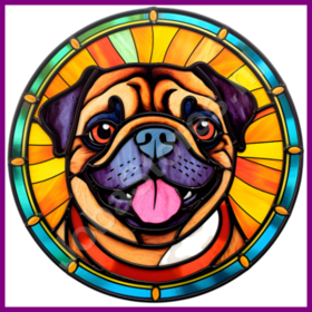 Diamond Painting Glas in lood Hond - Mopshond 05 (formaat en vorm steentjes naar keuze)