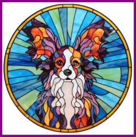 Diamond Painting Glas in lood Hond - Papillon / Vlinderhondje 02 (formaat en vorm steentjes naar keuze)