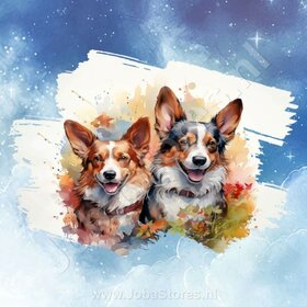 Diamond Painting Aquarel Hond - Corgi 01 (formaat en vorm steentjes naar keuze)
