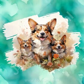 Diamond Painting Aquarel Hond - Corgi 02 (formaat en vorm steentjes naar keuze)
