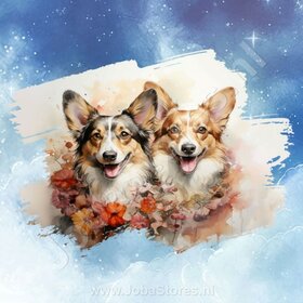 Diamond Painting Aquarel Hond - Corgi 03 (formaat en vorm steentjes naar keuze)