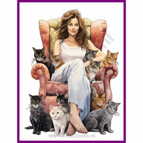 Diamond Painting Crazy Cat Lady 08 (formaat en vorm steentjes naar keuze)