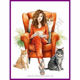 Diamond Painting Crazy Cat Lady 09 (formaat en vorm steentjes naar keuze)