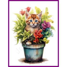 Diamond Painting Kitten in plantenpot 09 (formaat en vorm steentjes naar keuze)