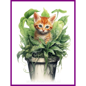 Diamond Painting Kitten in plantenpot 10 (formaat en vorm steentjes naar keuze)