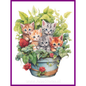 Diamond Painting Kitten in plantenpot 12 (formaat en vorm steentjes naar keuze)