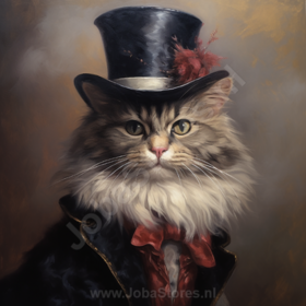 Diamond Painting Aristocratische Kat met hoed 01  (formaat en vorm steentjes naar keuze)