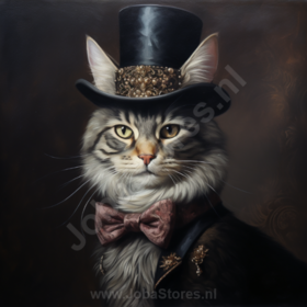 Diamond Painting Aristocratische Kat met hoed 04 (formaat en vorm steentjes naar keuze)