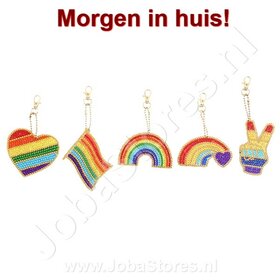 OP=OP Diamond Painting Sleutelhanger Set Regenboog (5 stuks)