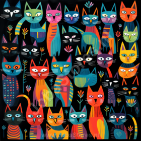 Diamond Painting Katten chaos 02 (formaat en vorm steentjes naar keuze)