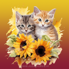 Diamond Painting Kittens met zonnebloemen 01 (formaat en vorm steentjes naar keuze)