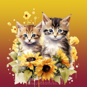 Diamond Painting Kittens met zonnebloemen 03 (formaat en vorm steentjes naar keuze)