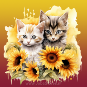 Diamond Painting Kittens met zonnebloemen 04 (formaat en vorm steentjes naar keuze)