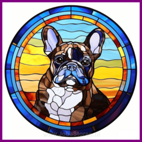 Diamond Painting Glas in lood Hond - Franse Bulldog 02 (formaat en vorm steentjes naar keuze)
