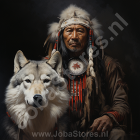 Diamond Painting Indiaan met wolf 01