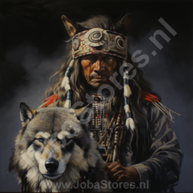 Diamond Painting Indiaan met wolf 02