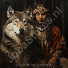 Diamond Painting Indiaan met wolf 03