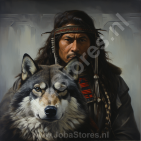 Diamond Painting Indiaan met wolf 04