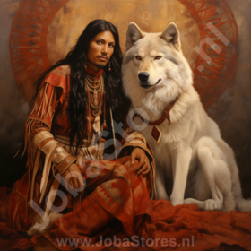 Diamond Painting Indiaan met wolf 05