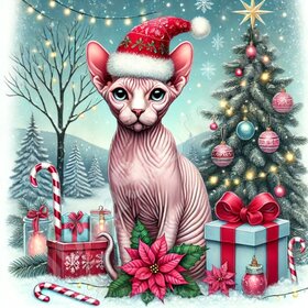 Diamond Painting Kerst Kat - Sphynx