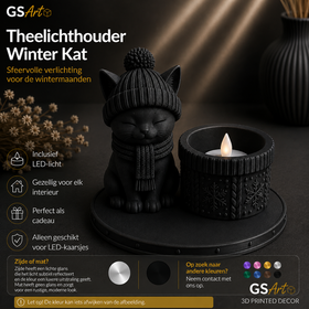 GSArt Theelichthouder Winter Kat - Inclusief LED-kaarsje - Mat Zwart