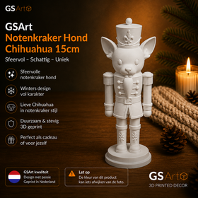 GSArt Notenkraker Kerst Hond Chihuahua 15 cm - Kerstdecoratie - 3D Geprint Beeld - Mat Wit