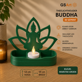 GSArt Theelichthouder Buddha 19cm - Lotus - Inclusief LED Theelichtje - Maretak Groen