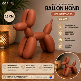 GSArt Decoratief Beeld Ballon Hond - 3D Geprint - Moderne Woondecoratie - 25cm Mat Terracotta