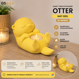GSArt Theelichthouder Otter - Decoratieve Otter met LED Theelichtje - 3D Geprint - Mat Geel