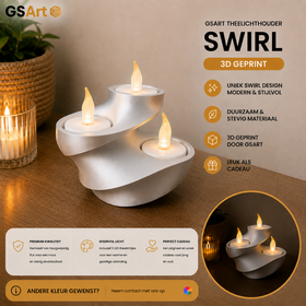 GSArt Theelichthouder Swirl - 3D Geprint - Inclusief 3 LED Theelichtjes - Zijde Zilver