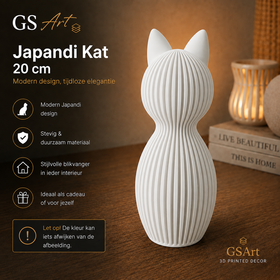 GSArt Japandi Kat 20 cm - Modern 3D Geprint Decoratiebeeld - Mat Wit